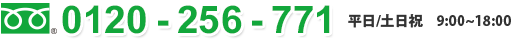 フリーダイアル0120-256-771　平日/土日祝 9時から18時